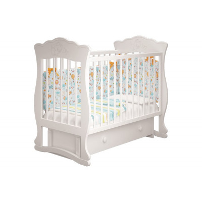 Кроватка детская Елена 3 маятник + ящик белый