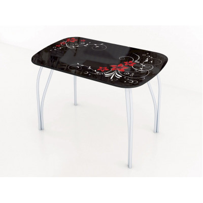 Стол обеденный 600 со стеклом Лотос (Винтаж черный)